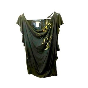 Fashion Magazine Black Gold Lace Ruched Top Size S